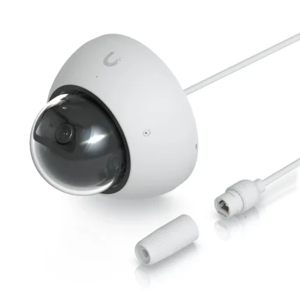 UniFi AI Dome outdoor security camera mounted on a building wall