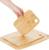 Bamboo cutting board with deep juice groove close-up